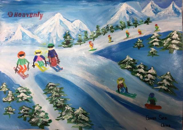 滑雪赛道水彩画图片