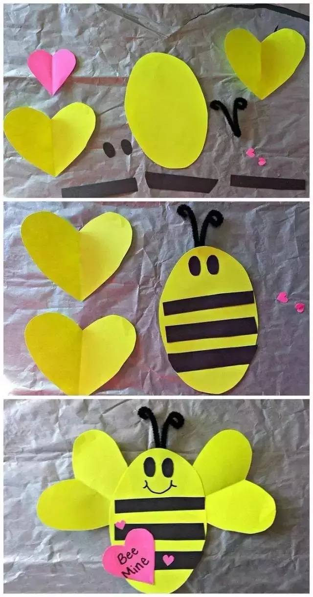 小蜜蜂做法非常的简单,准备好不同颜色的纸张,用剪刀剪出想要的形状就