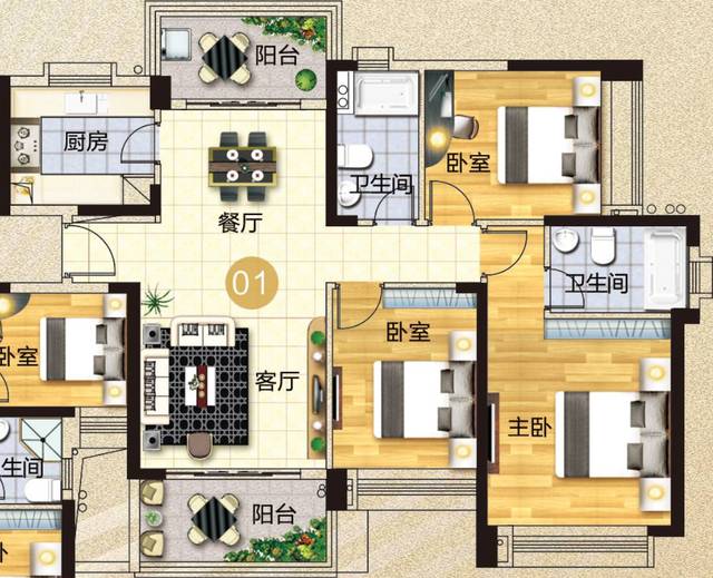 方正户型,科学布局,极大提高房间使用率 湖景阳台,阔景视野无遮挡 98