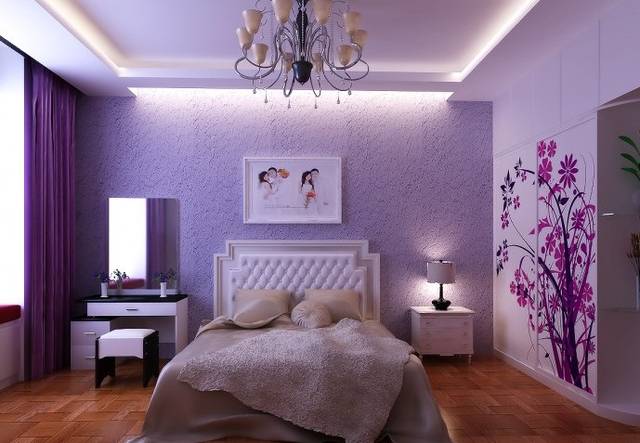 卧室淡紫色配窗帘图图片