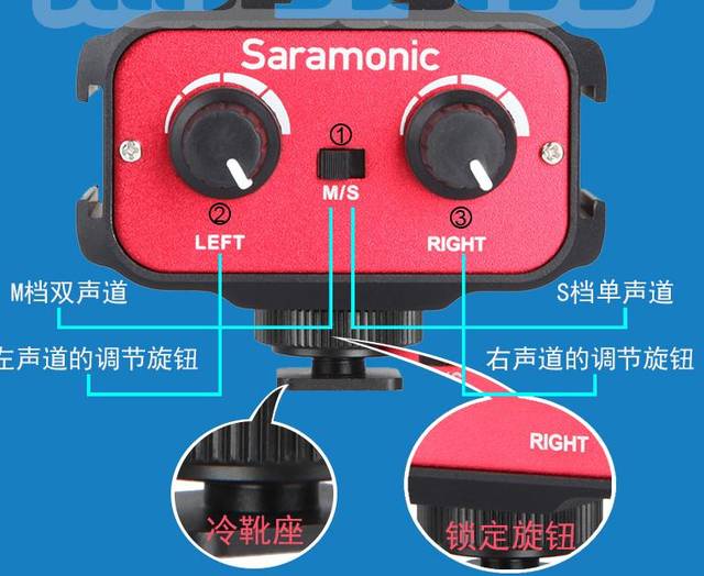 所要的聲效,若加上saramonic的混音器,我們可以控制旋鈕來抑制音頻