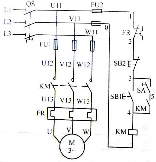 帶過載保護的自鎖正轉控制電路在普通的自鎖控制電路基礎上增加了一個