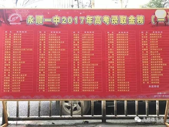 永顺一中2017年高考金榜 4个清华,2个北大,1个飞行员