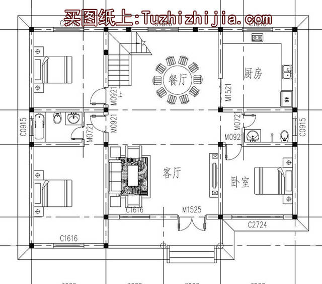 58米(含屋顶 结构形式:砖混结构 设计功能 一层:客厅,餐厅,厨房