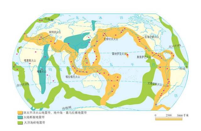 图大家对比一下世界六大板块分布示意图和世界火山和地震带分布示意图