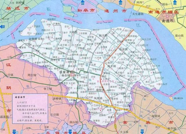 张家港市的地图(像不像一头北极熊)