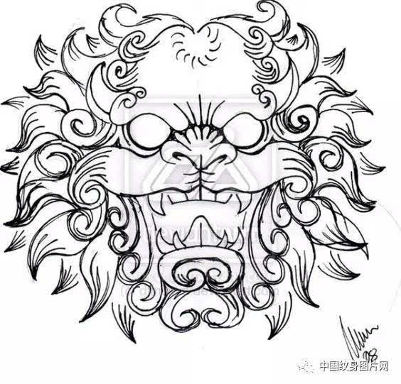 唐狮纹身线条手稿图片