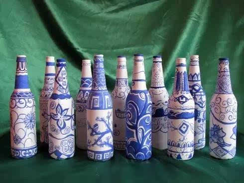 饮料瓶青花瓷手工制作图片