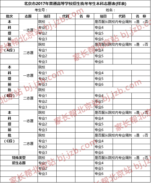 2017高考提前批/本科/单考单招志愿填报表抢先看