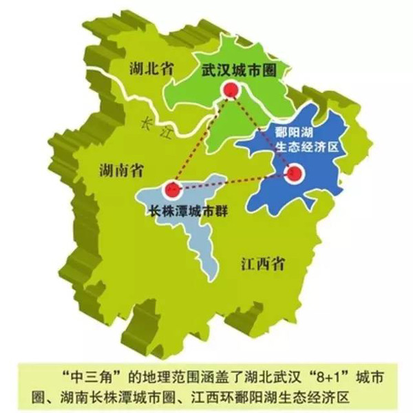 南昌,合肥为副中心城市,涵盖武汉城市圈,长株潭城市群,环鄱阳湖经济圈