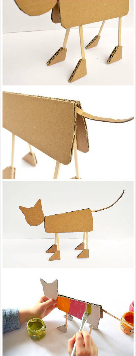 亲子手工:硬纸板制作可爱立体小猫