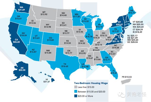美国各州的房租与时薪