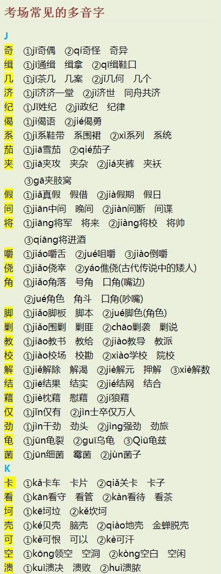 考场常见多音字汇编