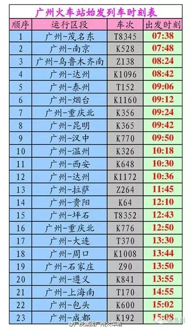 广州火车站下月15号执行最新版列车时刻表!