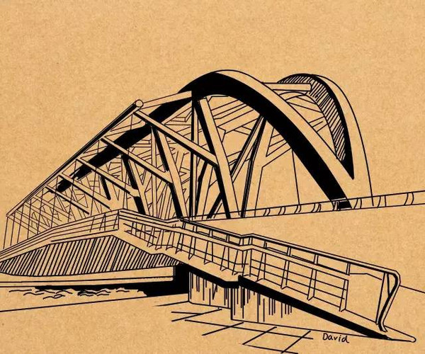 天津解放桥手绘画图片