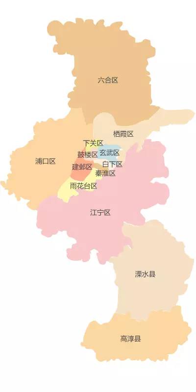 南京市人民政府成立,为中央直辖市,下设13个区:鼓楼,白下,雨花台,建邺