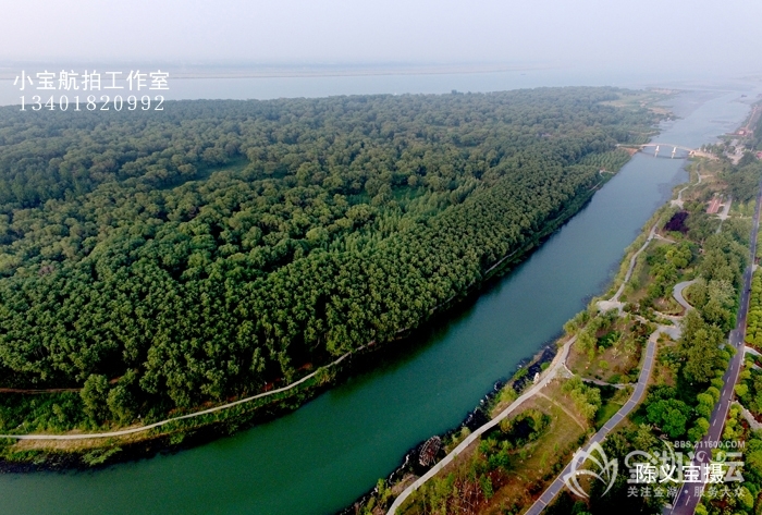 空中看金湖之柳樹灣溼地公園三河灘