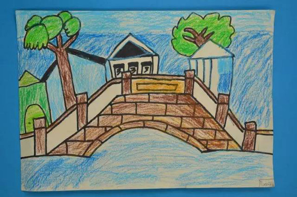 风雨桥画画五年级图片