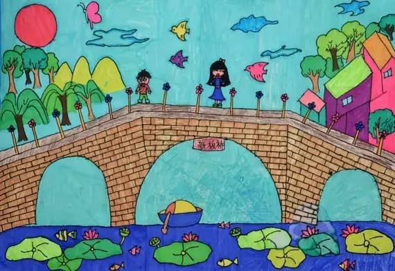 儿童画鸭绿江大桥图片