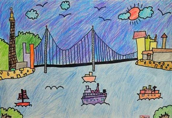 三年级画一座桥画画图片