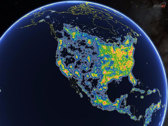 根据一张在《走进科学》杂志六月公布的前所未有的光污染新地图上
