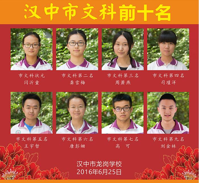 该县龙岗学校8名考生位居汉中市文科前十名