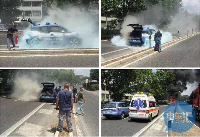 7月12日报道,意大利罗马一辆宝马i3警车在公路上意外起火,原因不明,车
