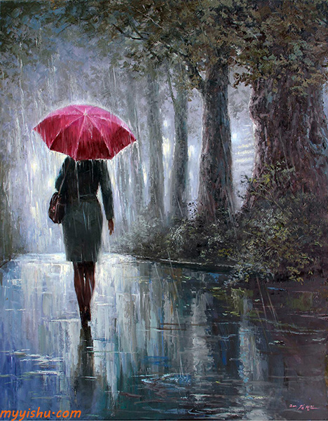 恐怖油画雨中的女人图片