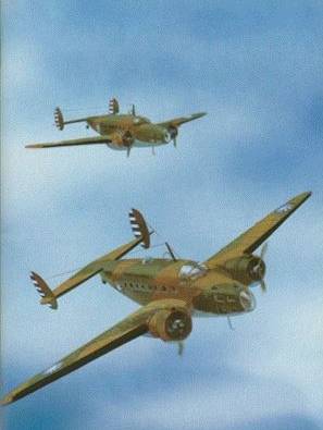 (国民党前来追击的飞机)三架敌机疯狂的向被树枝掩盖的b25轰炸机开