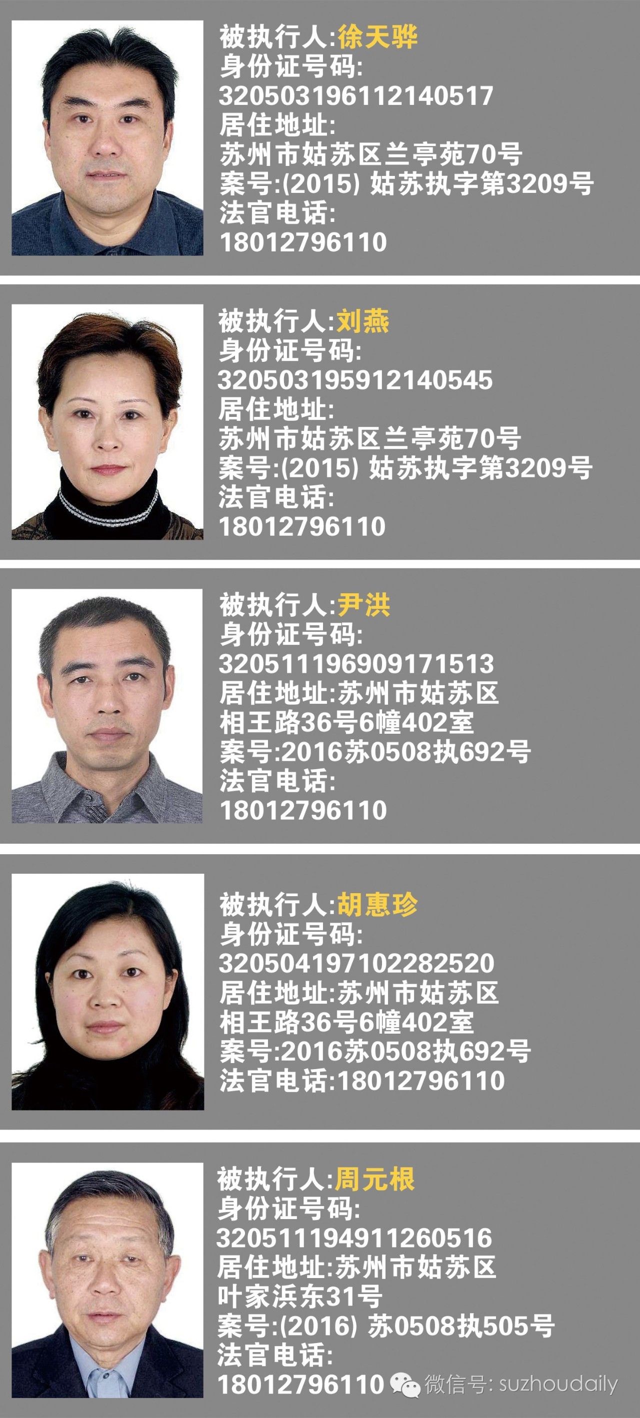 【老赖曝光台】(第三期) 苏州市中级人民法院公布失信被执行人名单