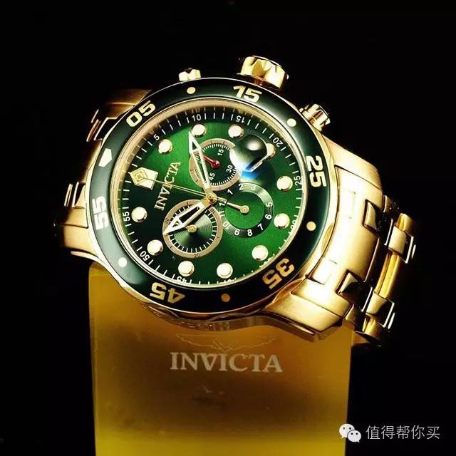 【绿水鬼】英弗他 invicta 0075 大表盘18k镀金男士手表