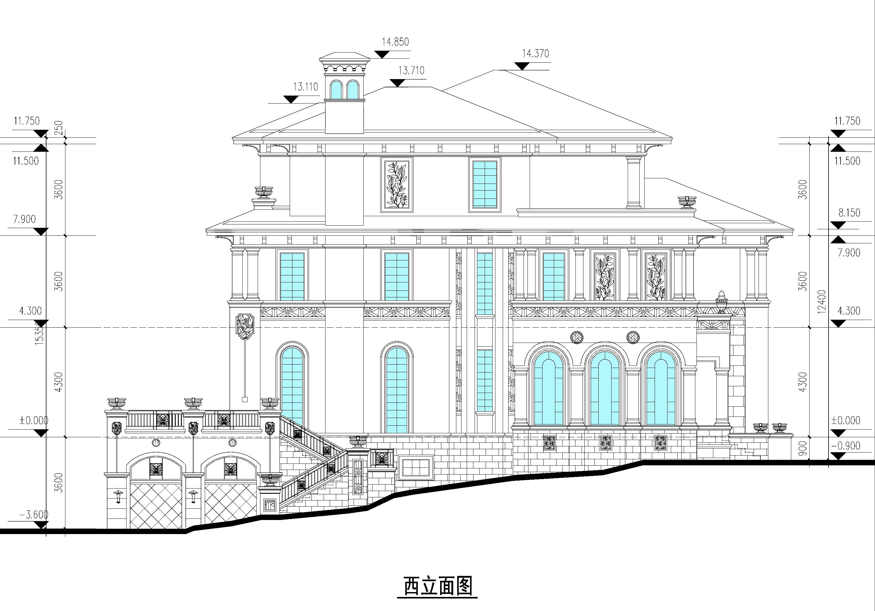 免费图纸钻石落地窗23x27米别墅全套图纸分享