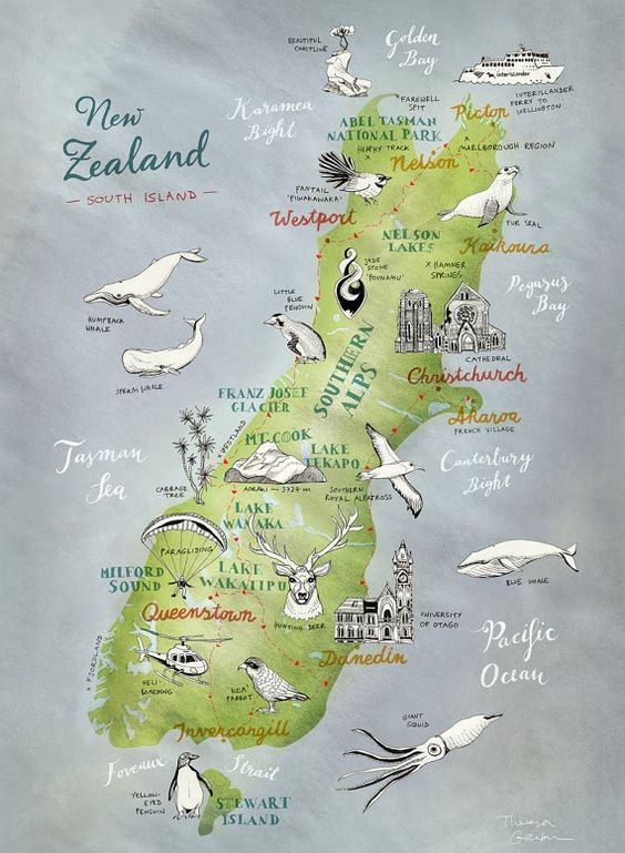 新西兰地图手绘画图片