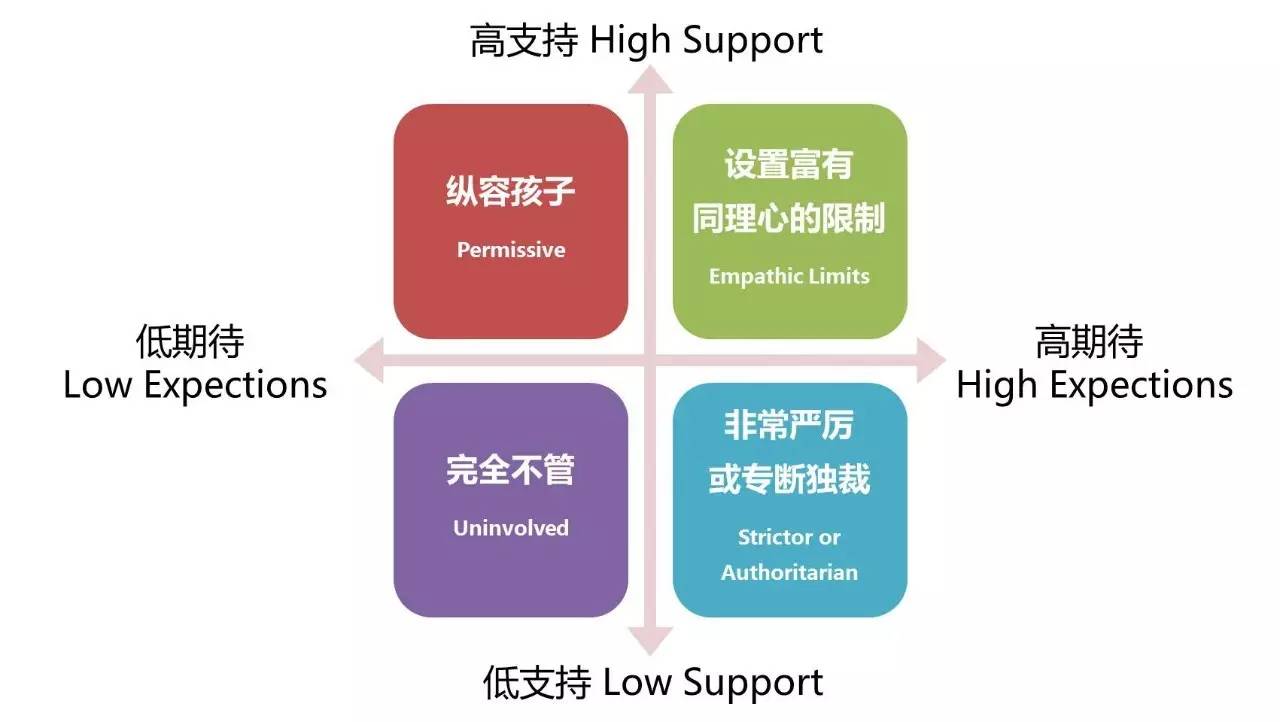 以期待值和支持度为划分指标,可以把父母的教养方式分为四种类型,四个