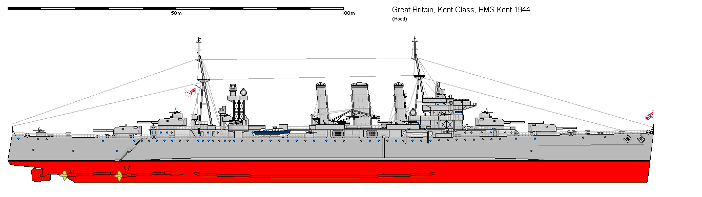 肯特级巡洋舰侧面线图—1944年状态