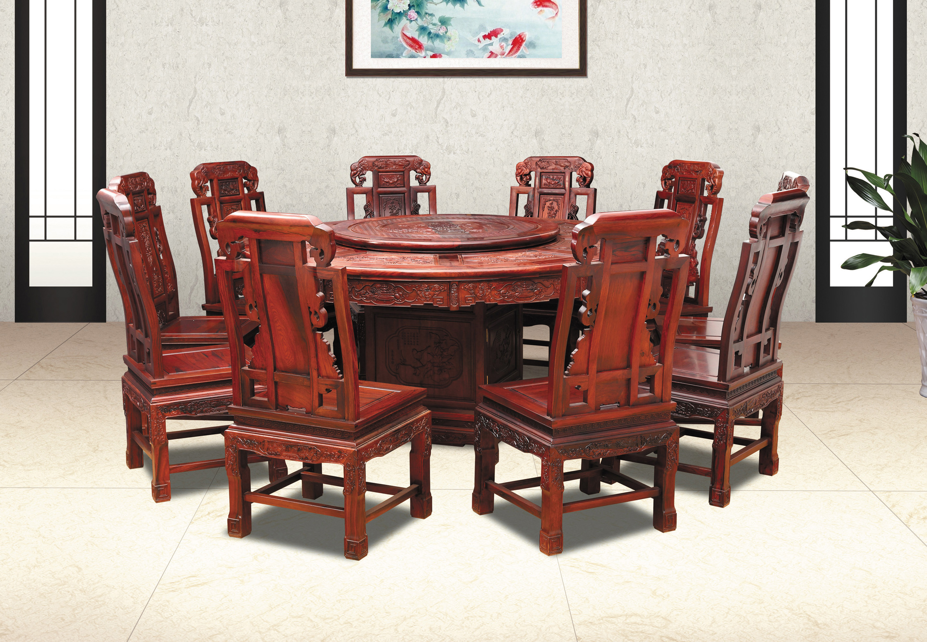 红木餐桌能体现主人的品位,使就餐变成一种非常优雅的事情,大理石
