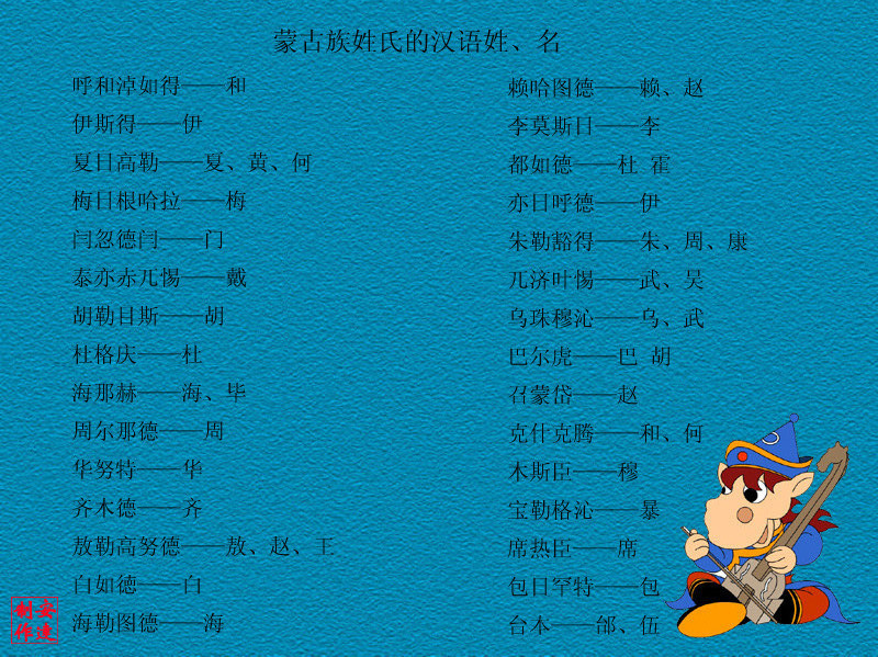 蒙古族部分人名趣译及蒙古人所用汉文姓氏的来源