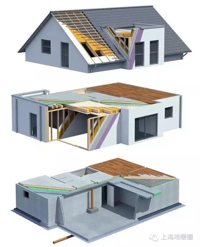 下部有地下室,上部有2层楼层,顶部为尖坡屋顶,独立住宅,三维立体局部