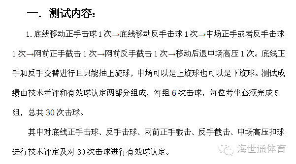 专项技术(正,反手击,截击球,高压球技术组合,上手发球技术),身体素质