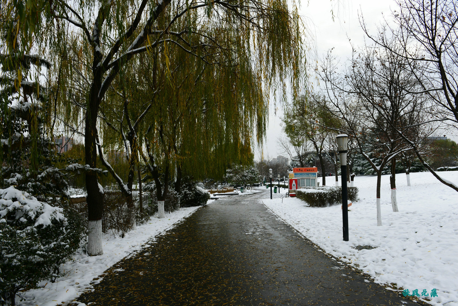 初雪后的西安城市运动公园