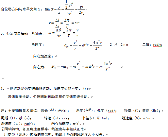 高中物理会考公式概念总结