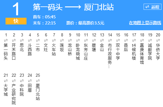 厦门brt快1路线图站点图片