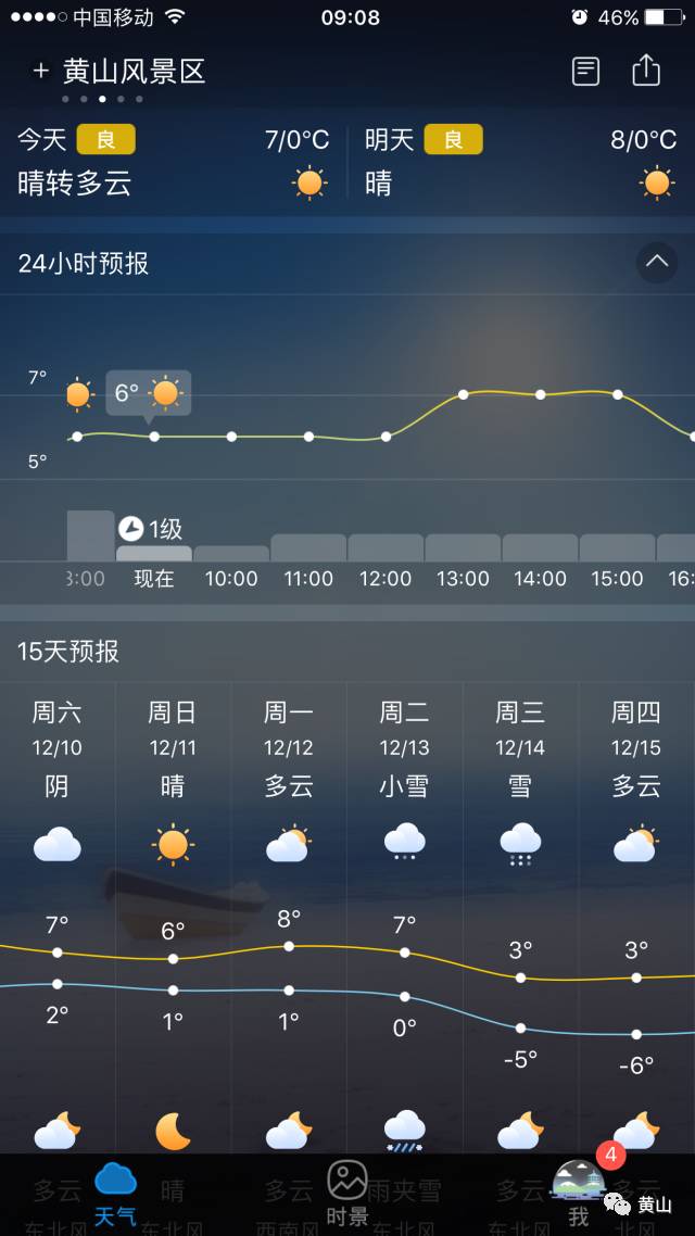 據天氣預報:2016年12月13日,黃山風景區將迎來12月份首場降雪.