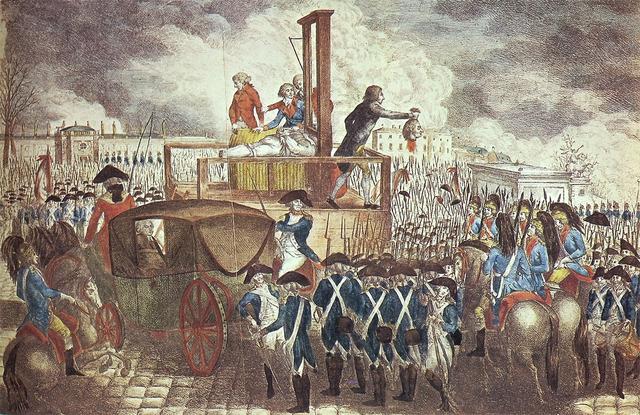 路易十六国王和他的王后玛丽一起在法国大革命中被革命分子推上断头台
