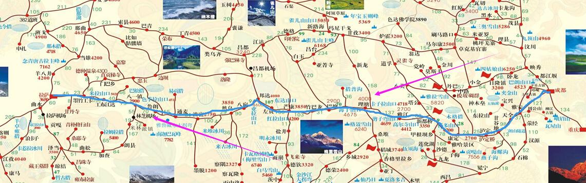 去川藏线自驾有两条路线:南线和北线