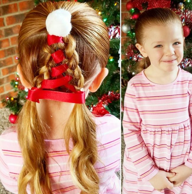 圣诞风的发型~到后来会自己设计各种各样的发型~为了让自家小公主izzy