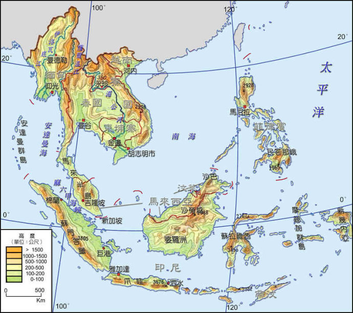 南亚东南亚地形图图片