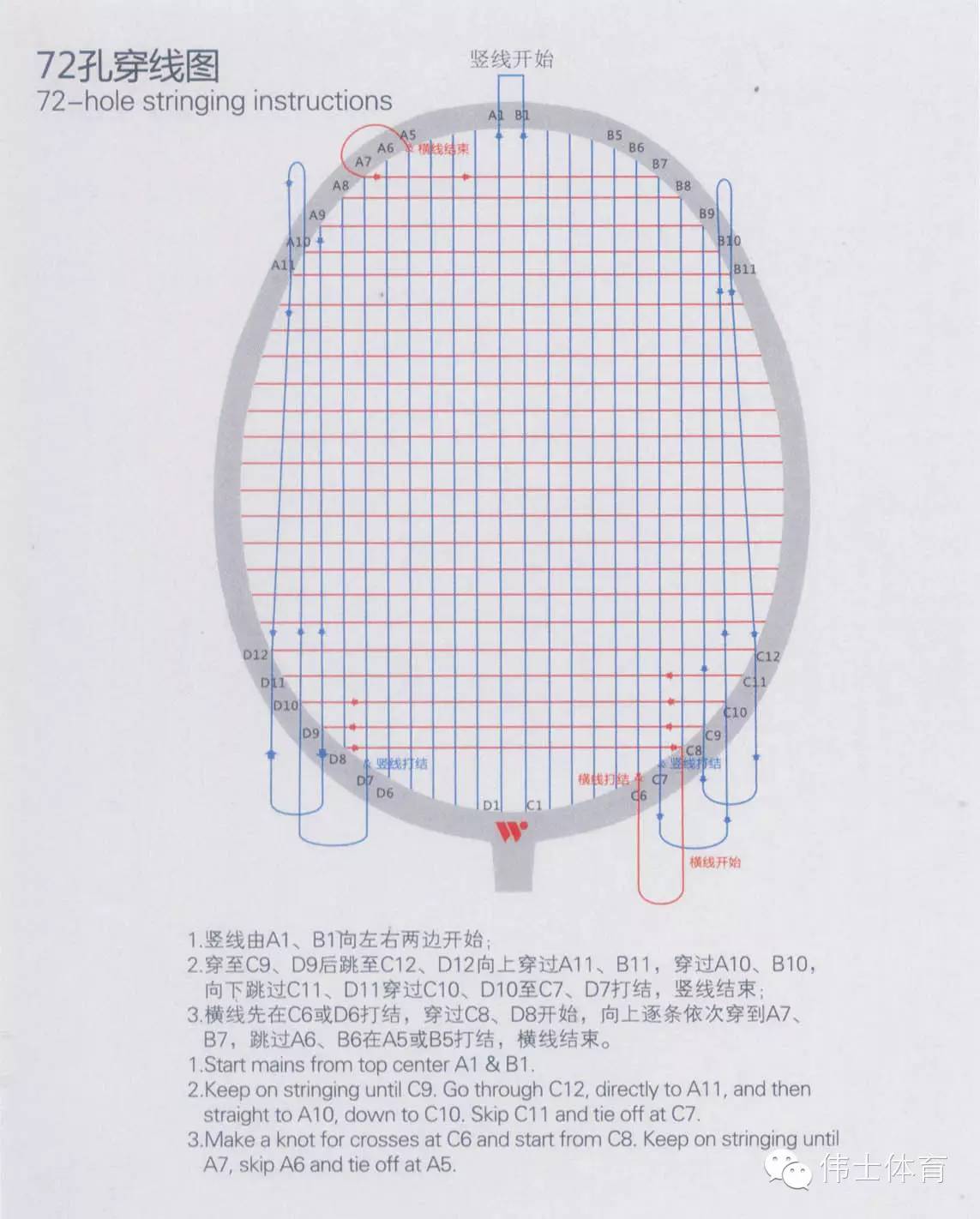 羽毛球76孔穿线图图片