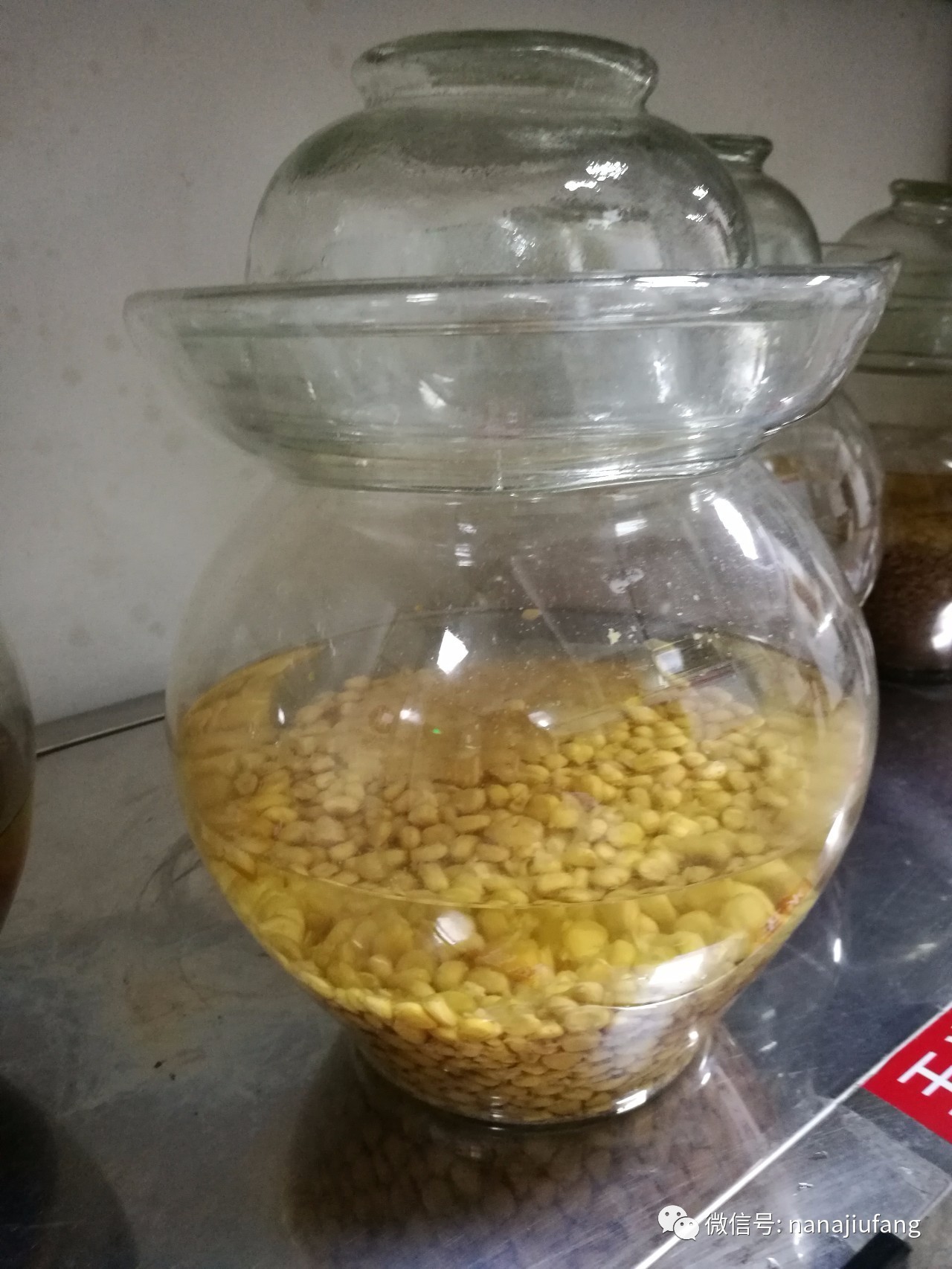发酵法制作方法:两斤玉米煮熟,摊凉至30度,加曲7克(玉米量越多酒曲加