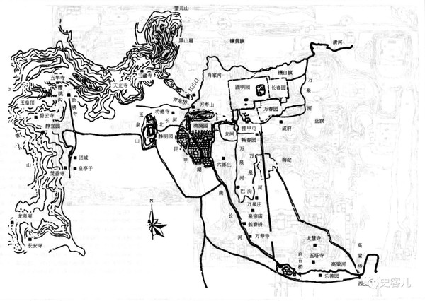 清代北京西郊三山五园分布图清代北京的皇家园林与紫禁城圆明三园鸟瞰